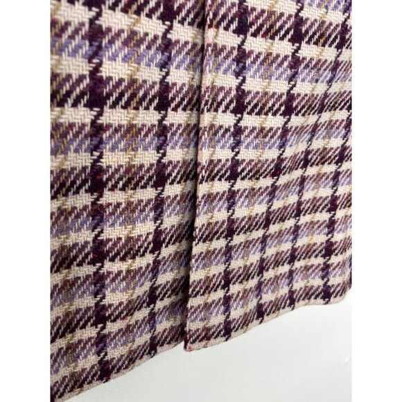 Loft Tweed Pleated Skirt Wool Blend Size 6 Purple Cream Plaid Mini - Picture 6 of 14